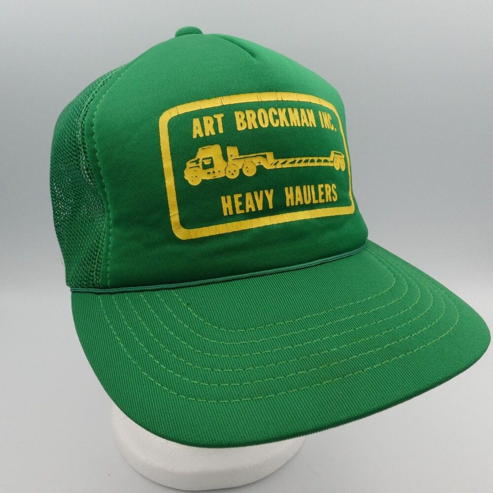 Vintage Art Brockman Inc Heavy Haulers Trucker Hat NOS Green Snapback Truck